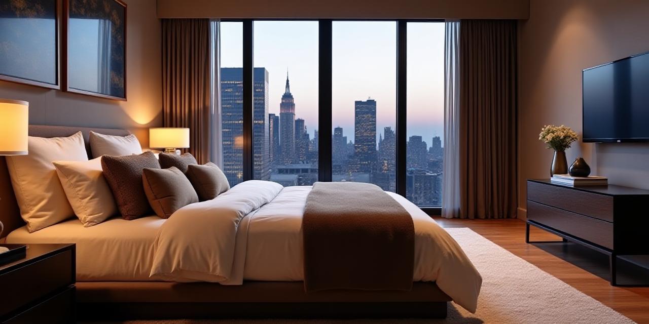 A cozy New York bedroom with luxury pillows