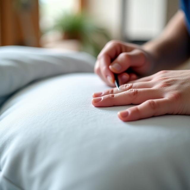 Workshop detail showing pillow stitching